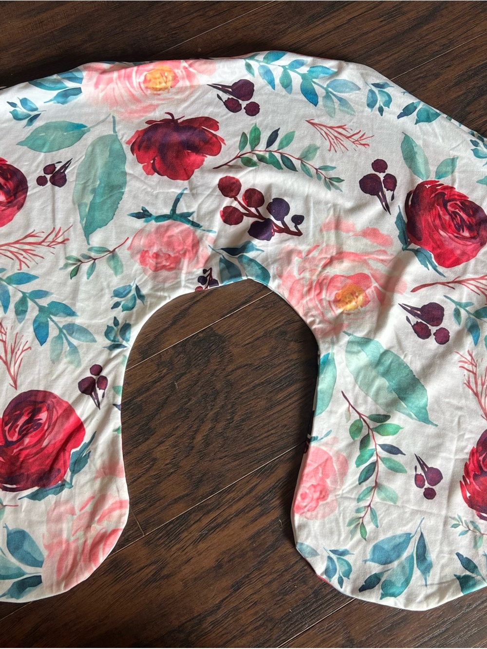 Floral Nursing Pillow Cover - Cream with Red & Teal Roses